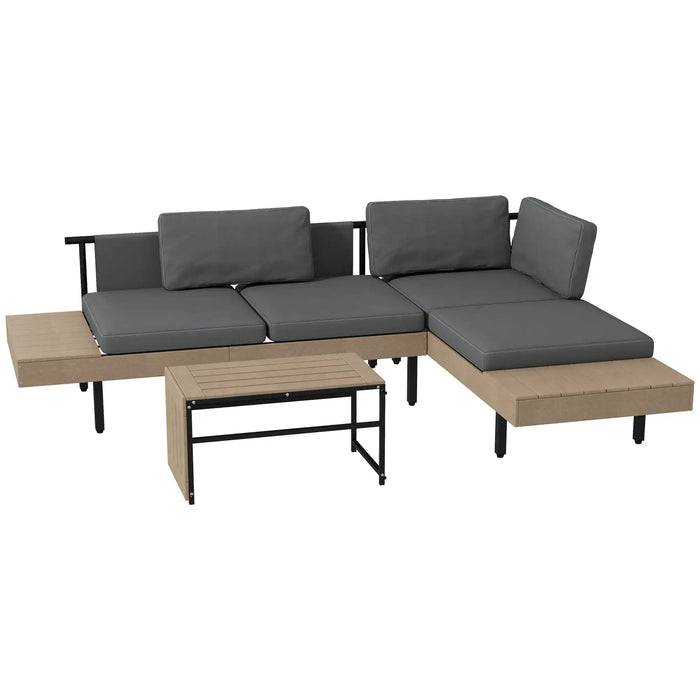 Garden Sofa Set Grey Natural Tone | 3-Piece L-Shape with Eco-Friendly Construction - Little and Giant Explorers Outsunny