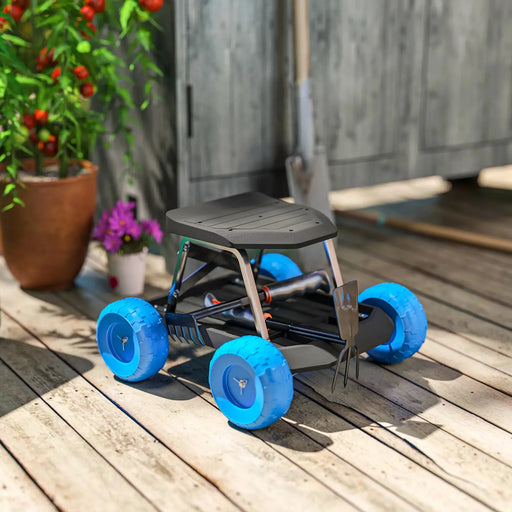 Garden Stool Trolley with Tool Tray and Wheels - Little and Giant Explorers Outsunny