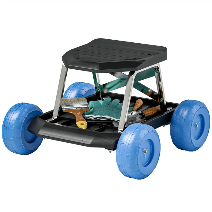 Garden Stool Trolley with Tool Tray and Wheels - Little and Giant Explorers Outsunny