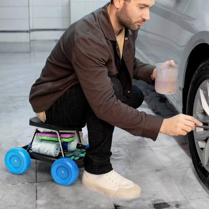 Garden Stool Trolley with Tool Tray and Wheels - Little and Giant Explorers Outsunny