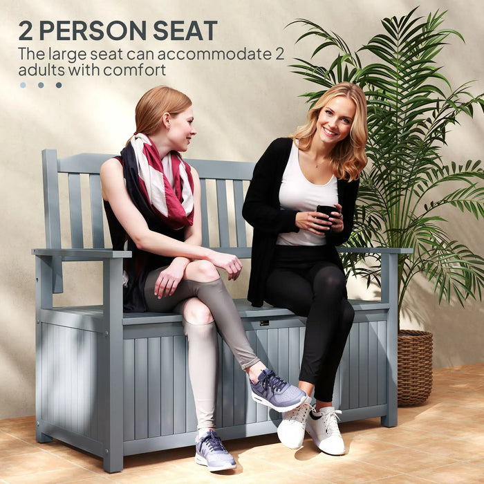 Garden Storage Bench | Grey Poplar Wood Two-Seater with 164L Storage Compartment - Little and Giant Explorers Outsunny