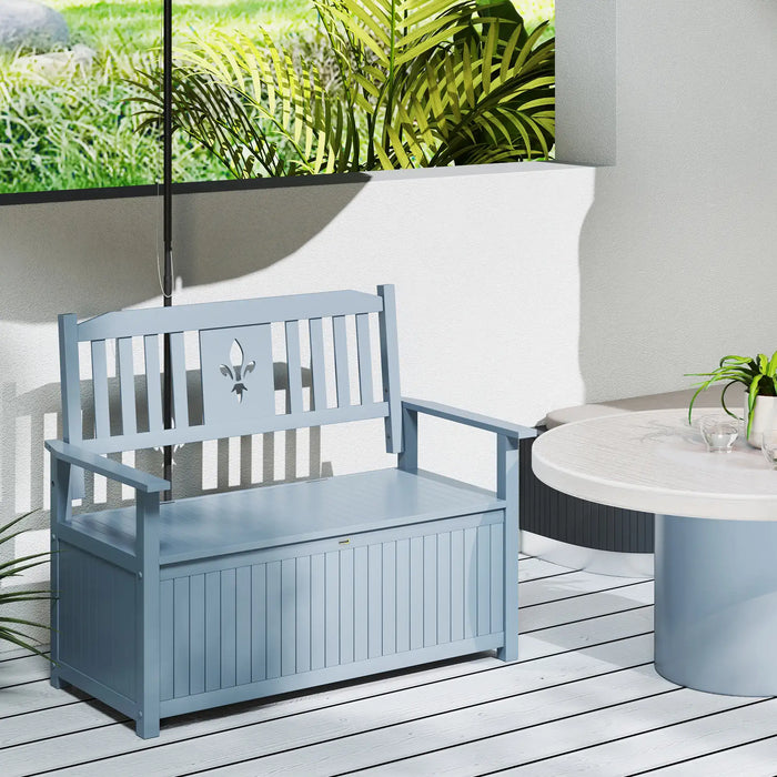 Garden Storage Bench | Grey Poplar Wood Two-Seater with 164L Storage Compartment - Little and Giant Explorers Outsunny