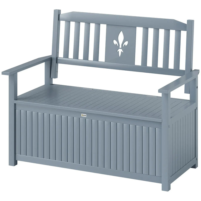 Garden Storage Bench | Grey Poplar Wood Two-Seater with 164L Storage Compartment - Little and Giant Explorers Outsunny