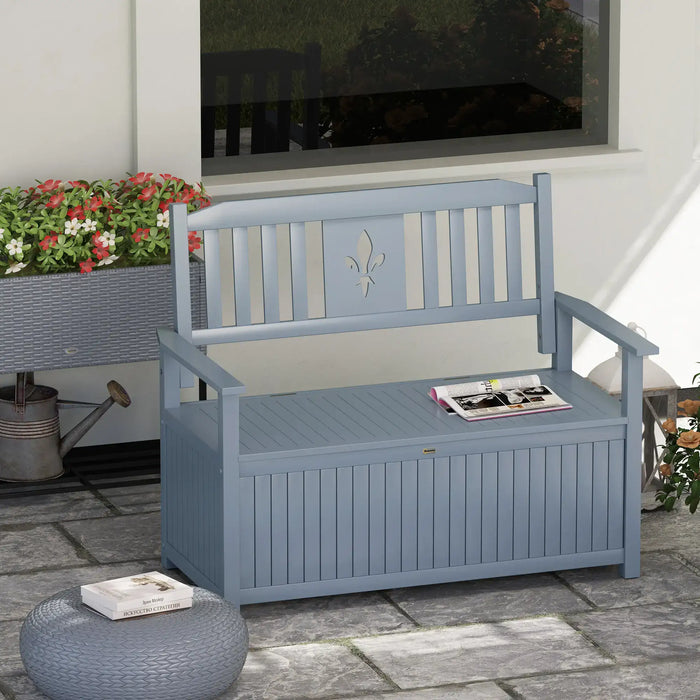 Garden Storage Bench | Grey Poplar Wood Two-Seater with 164L Storage Compartment - Little and Giant Explorers Outsunny
