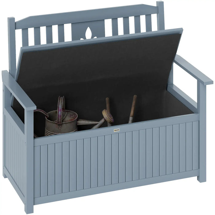 Garden Storage Bench | Grey Poplar Wood Two-Seater with 164L Storage Compartment - Little and Giant Explorers Outsunny