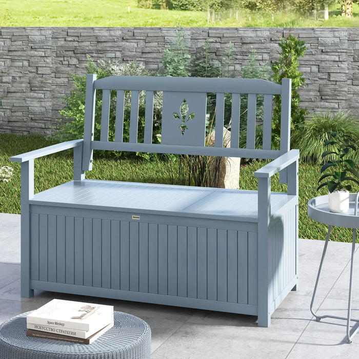 Garden Storage Bench | Grey Poplar Wood Two-Seater with 164L Storage Compartment - Little and Giant Explorers Outsunny