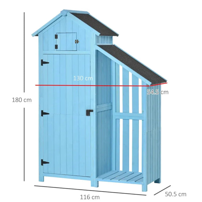 Garden Storage Cabinet with Log Store in Blue (130 x 55 x 180cm) - Little and Giant Explorers Outsunny