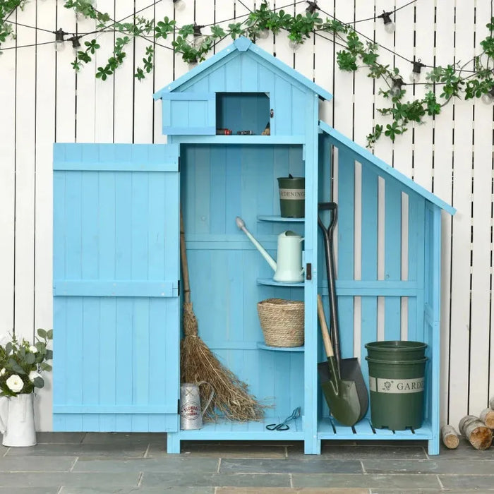 Garden Storage Cabinet with Log Store in Blue (130 x 55 x 180cm) - Little and Giant Explorers Outsunny