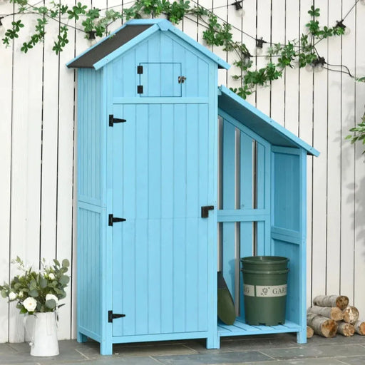 Garden Storage Cabinet with Log Store in Blue (130 x 55 x 180cm) - Little and Giant Explorers Outsunny