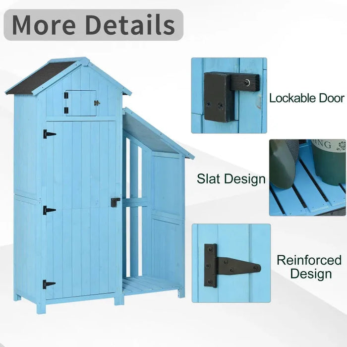 Garden Storage Cabinet with Log Store in Blue (130 x 55 x 180cm) - Little and Giant Explorers Outsunny