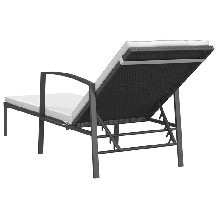 Garden Sun Lounger with Cushion in Poly Rattan and Black - Little and Giant Explorers vidaXL