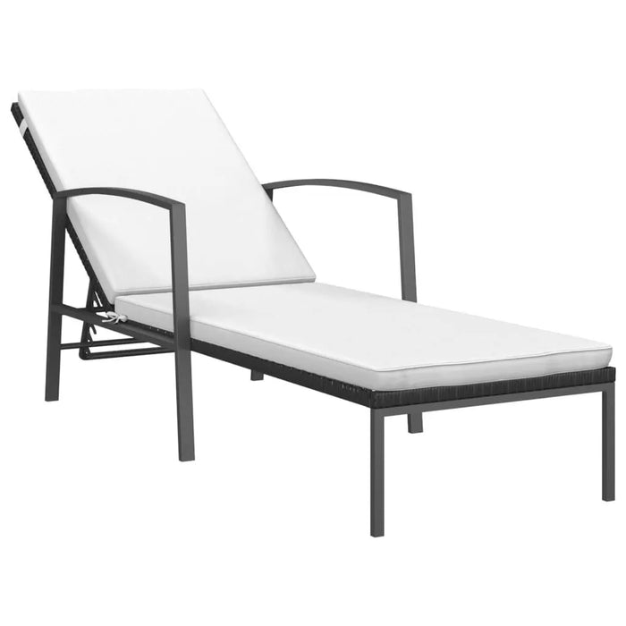 Garden Sun Lounger with Cushion in Poly Rattan and Black - Little and Giant Explorers vidaXL