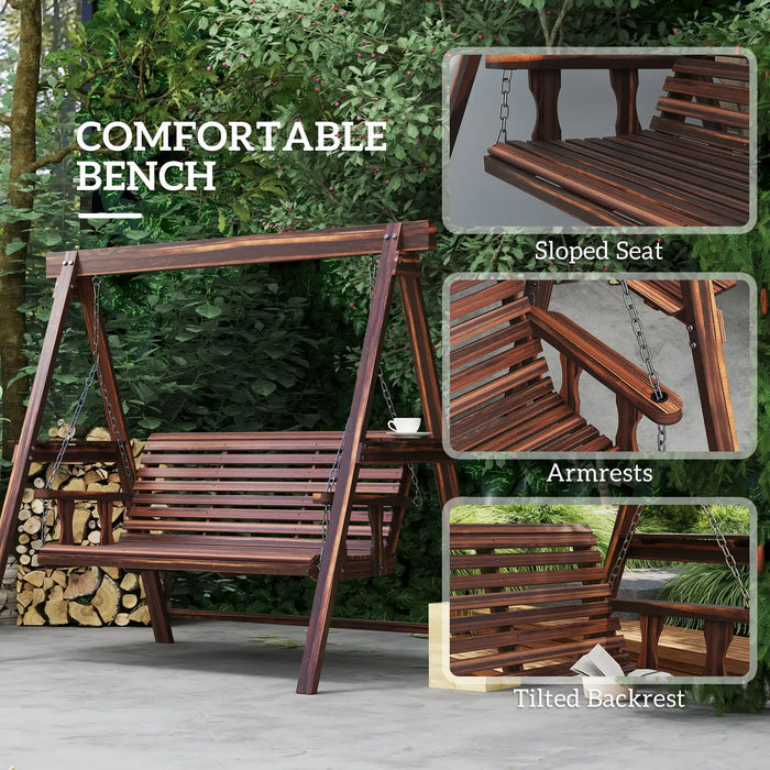 Three-Seater Wooden Swing Bench - Little and Giant Explorers Outsunny