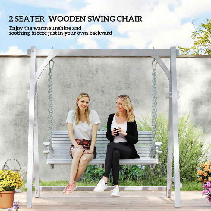 2-Seater Wooden Garden Swing Seat in Grey - Little and Giant Explorers Outsunny