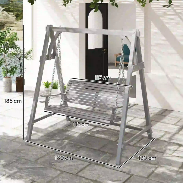 2-Seater Wooden Garden Swing Seat in Grey - Little and Giant Explorers Outsunny