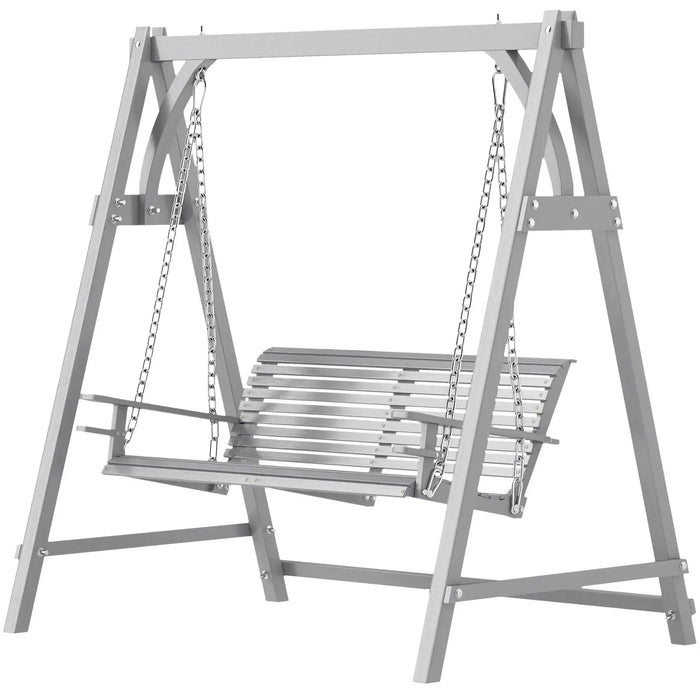 2-Seater Wooden Garden Swing Seat in Grey - Little and Giant Explorers Outsunny
