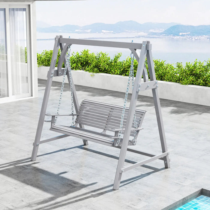 2-Seater Wooden Garden Swing Seat in Grey - Little and Giant Explorers Outsunny