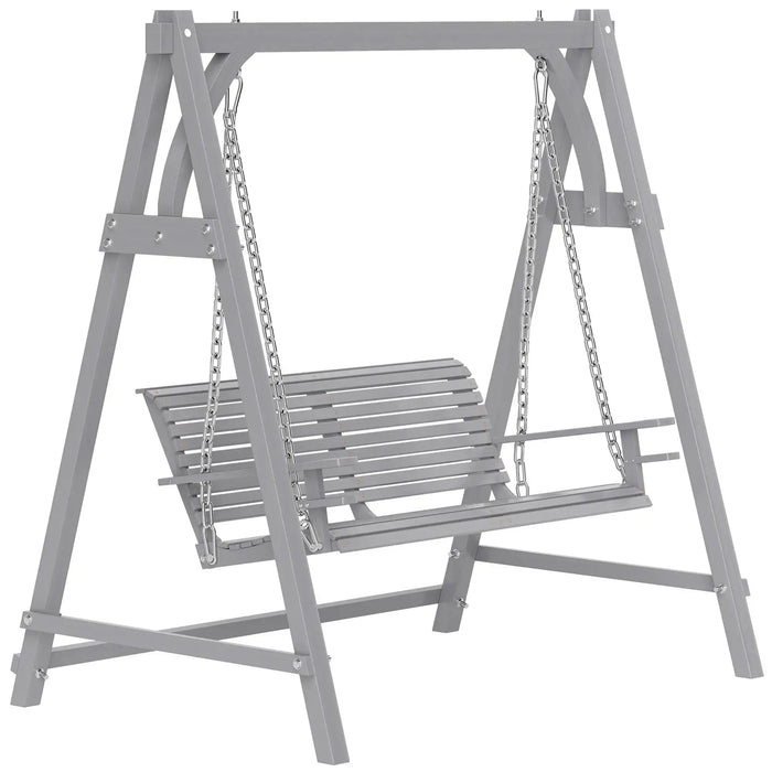 2-Seater Wooden Garden Swing Seat in Grey - Little and Giant Explorers Outsunny