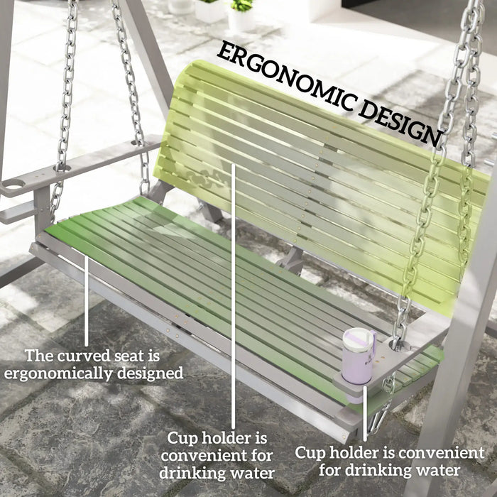 2-Seater Wooden Garden Swing Seat in Grey - Little and Giant Explorers Outsunny