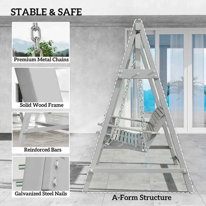 2-Seater Wooden Garden Swing Seat in Grey - Little and Giant Explorers Outsunny