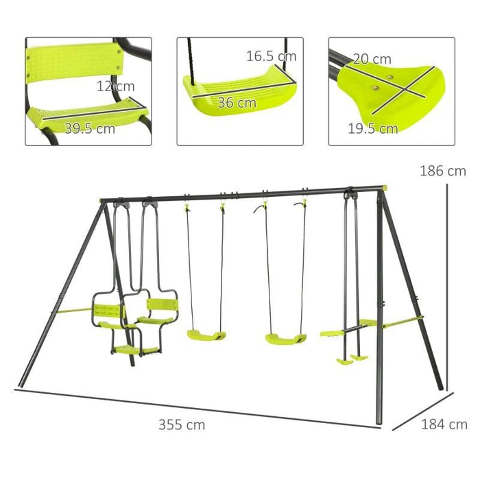 Metal Garden Swing Set with Double Swings, Glider and Swing Seats - Little and Giant Explorers Outsunny