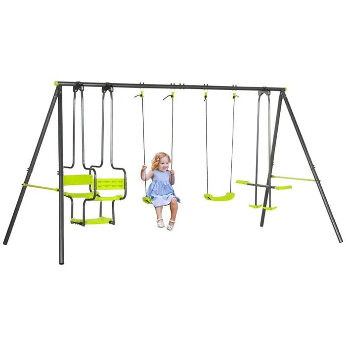 Metal Garden Swing Set with Double Swings, Glider and Swing Seats - Little and Giant Explorers Outsunny