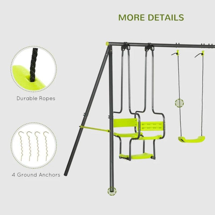 Metal Garden Swing Set with Double Swings, Glider and Swing Seats - Little and Giant Explorers Outsunny