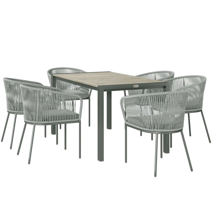 6 Seater Rattan Dining Set with Acacia Wood Top Rectangle Table - Little and Giant Explorers Outsunny