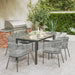 6 Seater Rattan Dining Set with Acacia Wood Top Rectangle Table - Little and Giant Explorers Outsunny