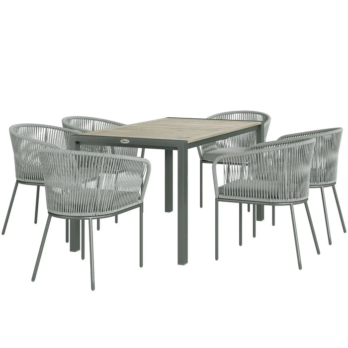 6 Seater Rattan Dining Set with Acacia Wood Top Rectangle Table - Little and Giant Explorers Outsunny