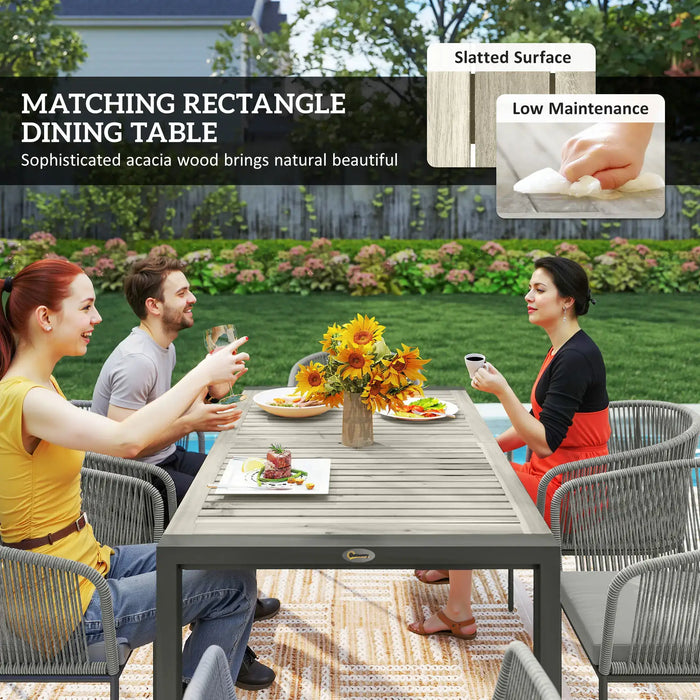 6 Seater Rattan Dining Set with Acacia Wood Top Rectangle Table - Little and Giant Explorers Outsunny