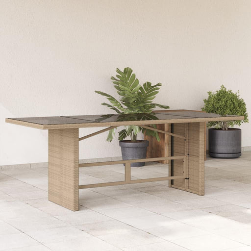 Garden Table with Glass Top in Beige and Poly Rattan (190 x 80 x 74 cm) - Little and Giant Explorers vidaXL