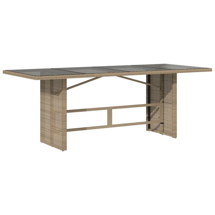 Garden Table with Glass Top in Beige and Poly Rattan (190 x 80 x 74 cm) - Little and Giant Explorers vidaXL