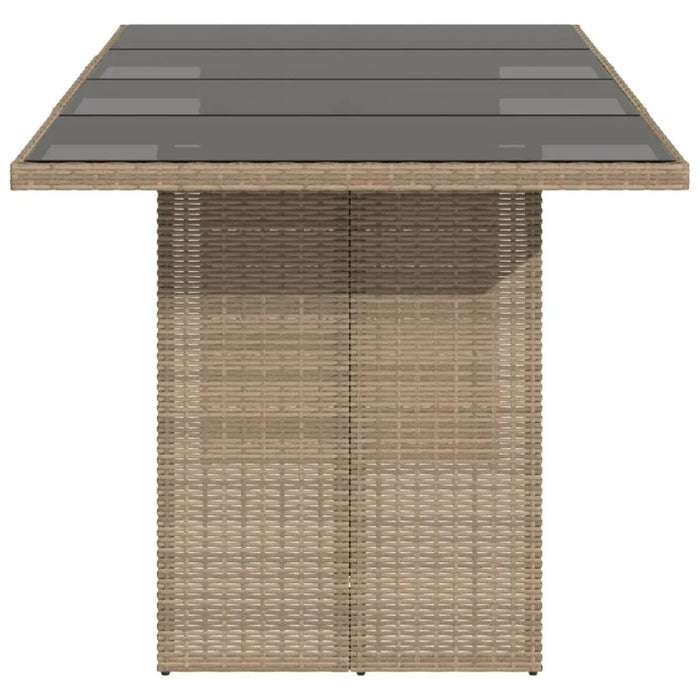 Garden Table with Glass Top in Beige and Poly Rattan (190 x 80 x 74 cm) - Little and Giant Explorers vidaXL