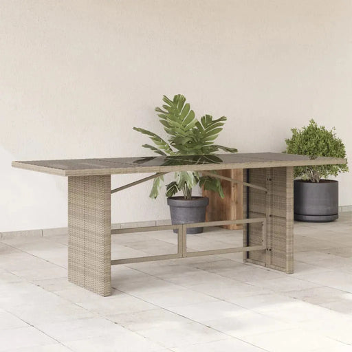 Garden Table with Glass Top in Light Grey and Poly Rattan - Little and Giant Explorers vidaXL