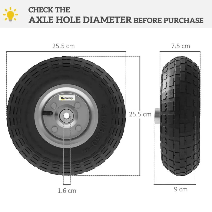 Garden Trolley Wheels – Set of 4 Pneumatic Rubber Tyres | 25.5cm Diameter - 80kg Capacity OUTSUNNY - Little and Giant Explorers Outsunny
