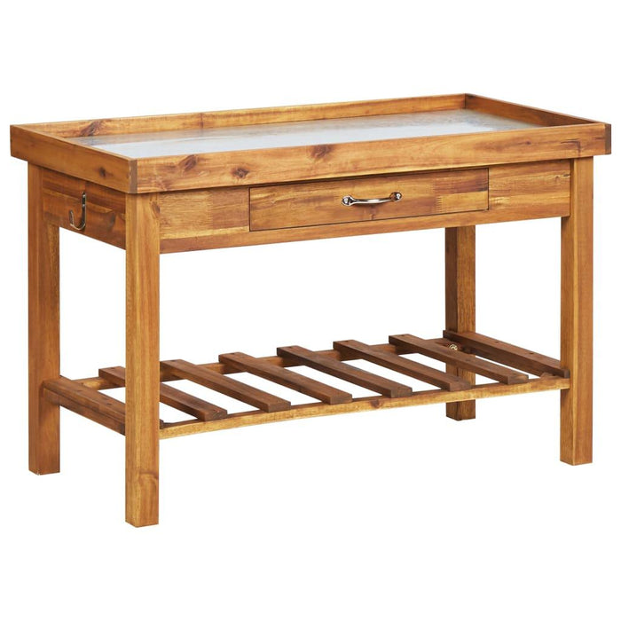 Garden Work Bench with Zinc Top in Solid Acacia Wood - Little and Giant Explorers vidaXL