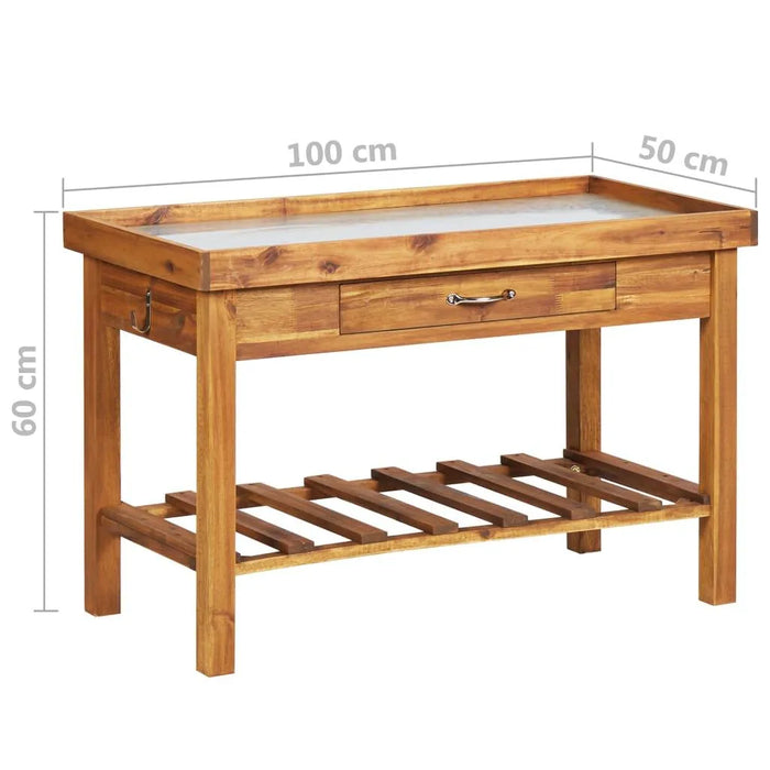 Garden Work Bench with Zinc Top in Solid Acacia Wood - Little and Giant Explorers vidaXL