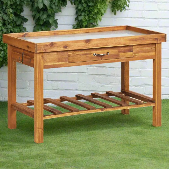 Garden Work Bench with Zinc Top in Solid Acacia Wood - Little and Giant Explorers vidaXL