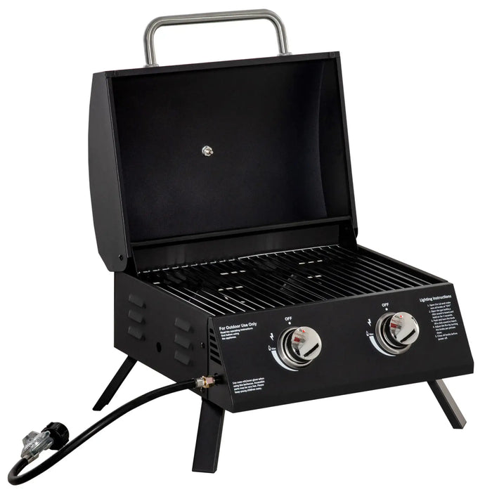 Gas Barbecue Black | Compact with Two Adjustable Burners - Little and Giant Explorers Outsunny