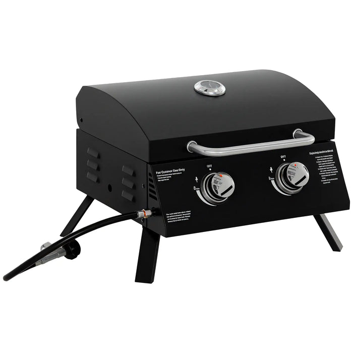 Gas Barbecue Black | Compact with Two Adjustable Burners - Little and Giant Explorers Outsunny