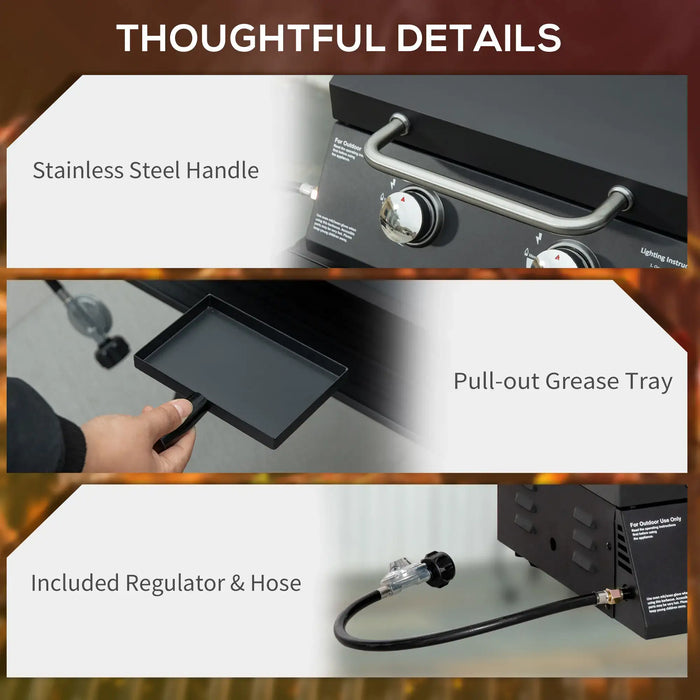 Gas Barbecue Black | Compact with Two Adjustable Burners - Little and Giant Explorers Outsunny