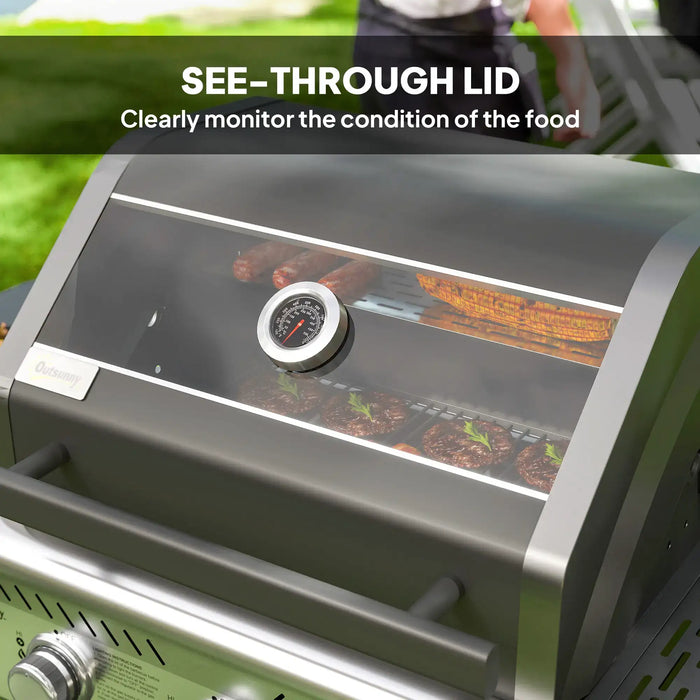 Three-Burner Gas BBQ Grill with See-Through Lid 7.5kW - Little and Giant Explorers Outsunny