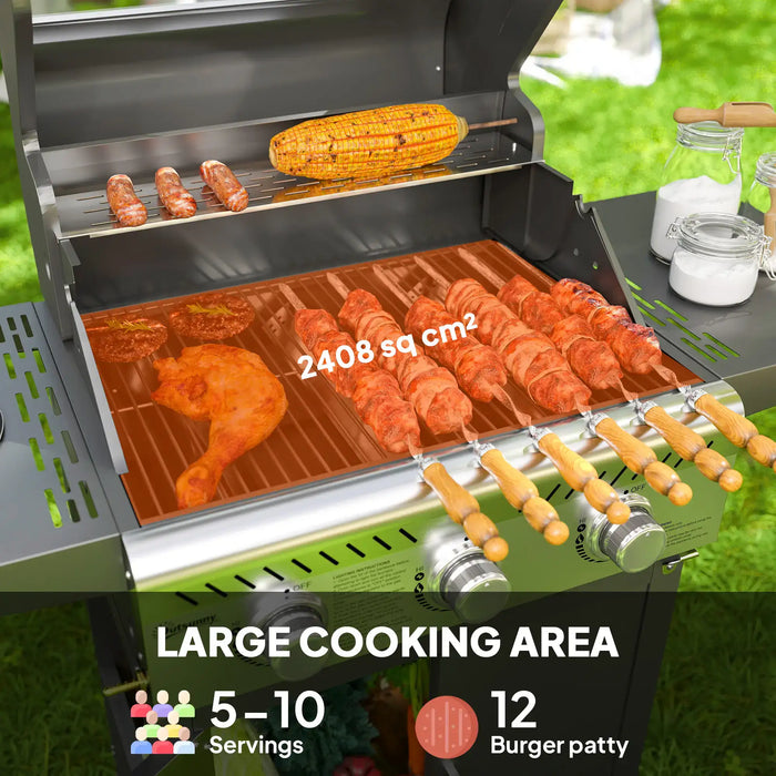 Three-Burner Gas BBQ Grill with See-Through Lid 7.5kW - Little and Giant Explorers Outsunny