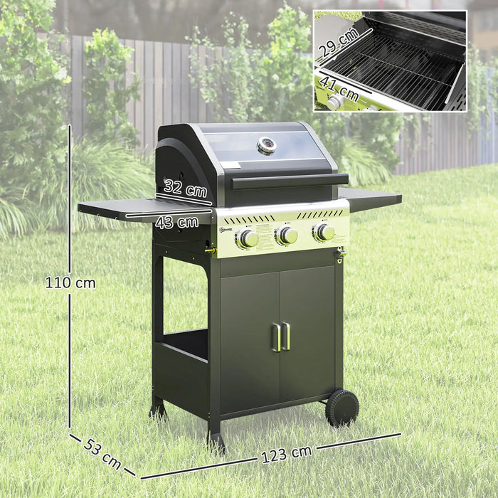 Three-Burner Gas BBQ Grill with See-Through Lid 7.5kW - Little and Giant Explorers Outsunny