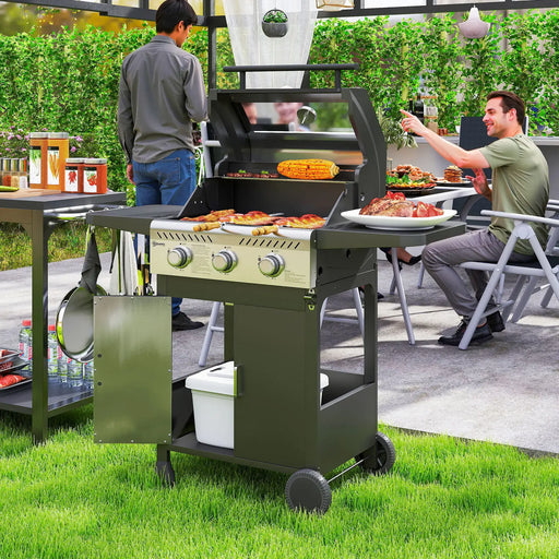 Three-Burner Gas BBQ Grill with See-Through Lid 7.5kW - Little and Giant Explorers Outsunny