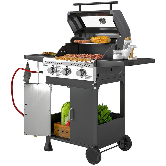 Three-Burner Gas BBQ Grill with See-Through Lid 7.5kW - Little and Giant Explorers Outsunny