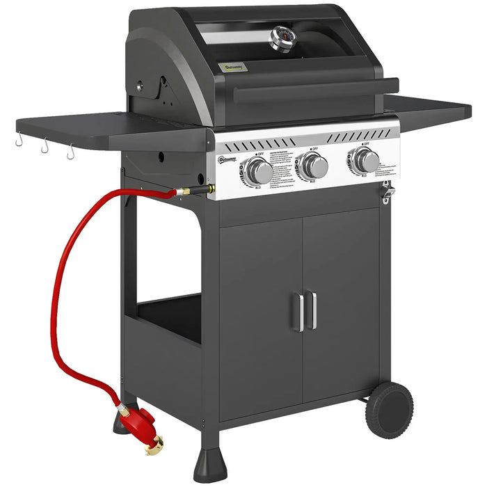 Three-Burner Gas BBQ Grill with See-Through Lid 7.5kW - Little and Giant Explorers Outsunny