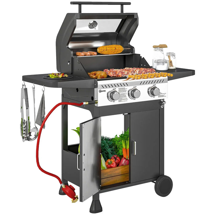 Three-Burner Gas BBQ Grill with See-Through Lid 7.5kW - Little and Giant Explorers Outsunny