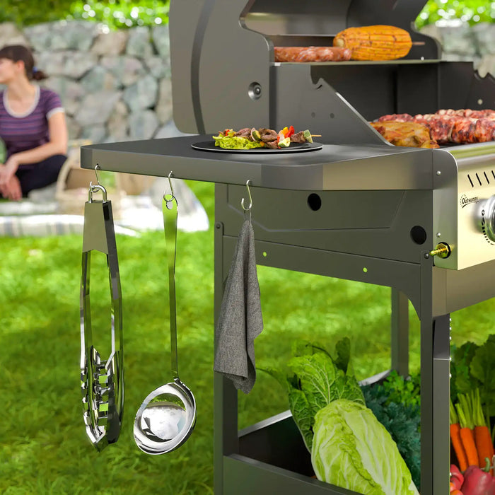 Three-Burner Gas BBQ Grill with See-Through Lid 7.5kW - Little and Giant Explorers Outsunny